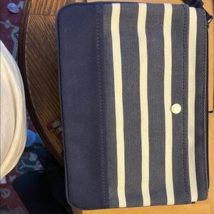 Lands' End Navy Blue and White Striped Large Wristlet